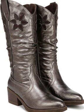 Blowfish Malibu Romie Metallic Pewter Western Boots Floral Stitch Women’s 7